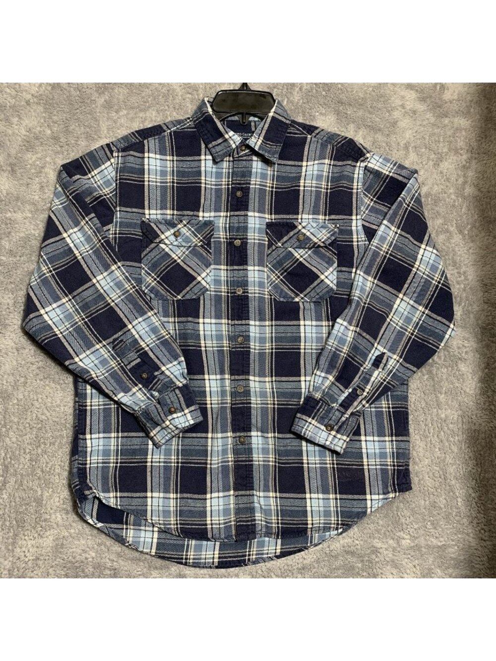 Faded Glory Button Up Flannel Shirt Mens Size Medium Dark Navy Plaid